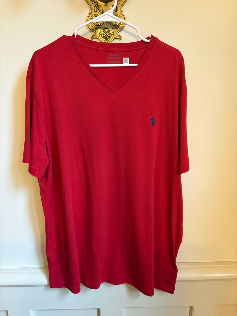 POLO by Ralph Lauren Red V-Neck Short Sleeve Tee with Navy Logo